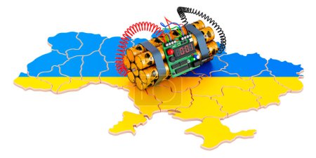 Foto de Bomba sucia en el mapa ucraniano. Representación 3D aislada sobre fondo blanco - Imagen libre de derechos