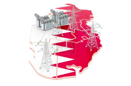 Elektrische Umspannwerke in Katar, 3D-Darstellung isoliert auf weißem Hintergrund