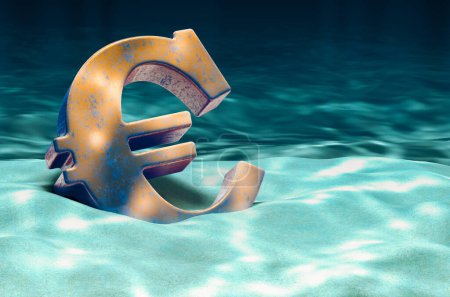Téléchargez les photos : Euro symbole sur le fond de l'océan sous-marin, rendu 3D - en image libre de droit
