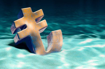 Téléchargez les photos : Symbole Lira au fond de l'océan sous-marin, rendu 3D - en image libre de droit