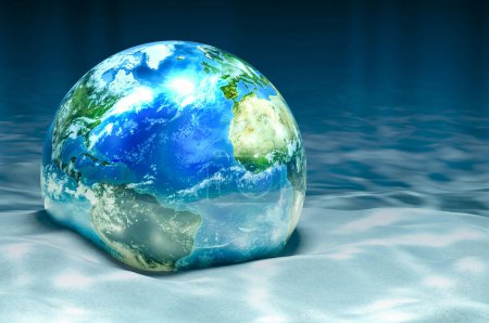 Earth Globe auf dem Meeresgrund unter Wasser, 3D-Renderin