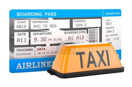Téléchargez les photos : Taxi à l'aéroport, concept. rendu 3D isolé sur fond blanc - en image libre de droit