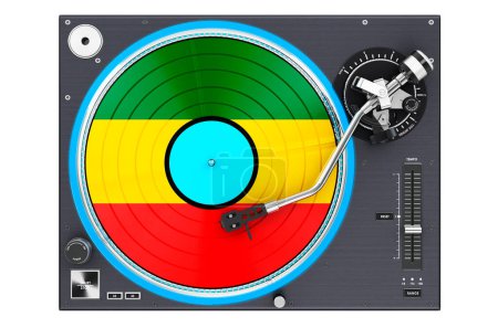 Phonograph Turntable with Rastafarian flag, 3D rendering isolated on white background