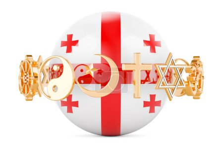 Photo for Georgian flag painted on sphere with religions symbols around, 3D rendering isolated on white background - Royalty Free Image