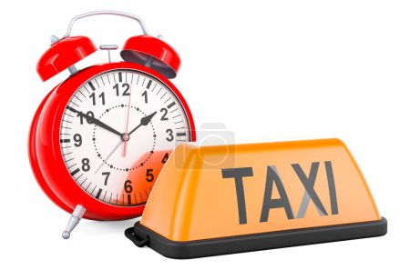 Photo for Yellow taxi car signboard with alarm clock, 3D rendering isolated on white background - Royalty Free Image