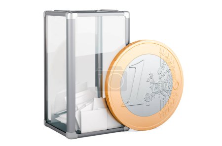 Foto de Concepto de compra de votos. urnas electorales con moneda en euros, representación 3D aislada sobre fondo blanco - Imagen libre de derechos