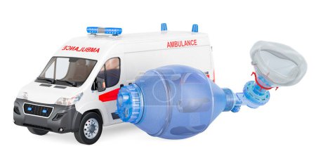 Foto de Ambulance van with bag valve mask, 3D rendering isolated on white background - Imagen libre de derechos