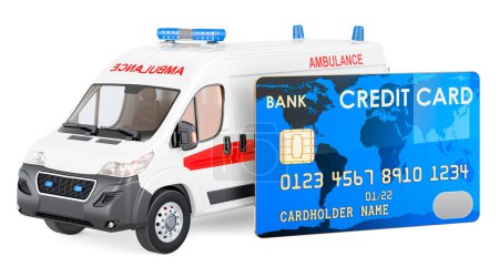 Foto de Ambulance van with credit card, 3D rendering isolated on white background - Imagen libre de derechos