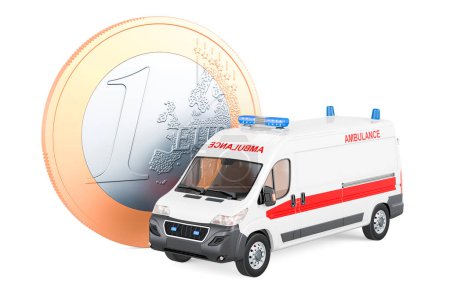 Foto de Ambulance van with euro coin, 3D rendering isolated on white background - Imagen libre de derechos