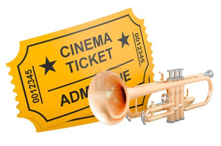 Foto de Cinema tickets with trumpet, 3D rendering isolated on white background - Imagen libre de derechos