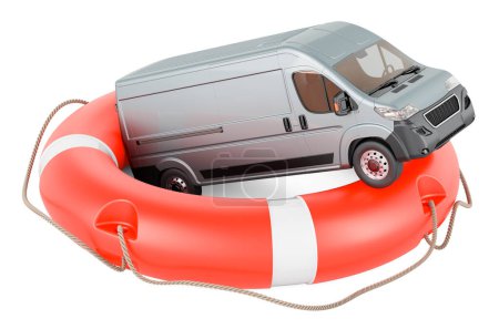 Téléchargez les photos : Delivery van inside lifebelt, 3D rendering isolated on white background - en image libre de droit
