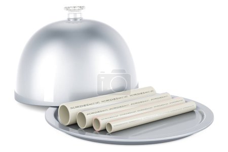 Foto de Restaurante cloche con tubos de PVC, tubo compuesto, uPVC tubería, cPVC tubería. Representación 3D aislada sobre fondo blanco - Imagen libre de derechos