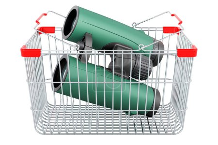 Foto de Binocular militar dentro de la cesta de la compra, representación 3D aislada sobre fondo blanco - Imagen libre de derechos