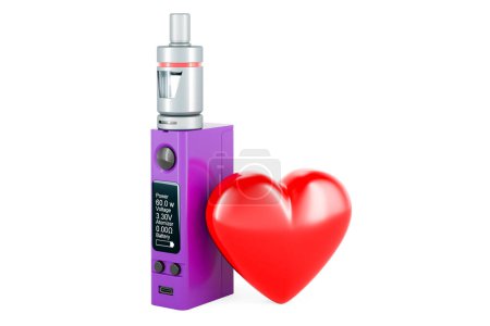 Téléchargez les photos : Boîte Mod e-cigarette avec coeur rouge, rendu 3D isolé sur fond blanc - en image libre de droit
