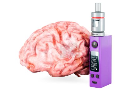 Vape mod with brain, 3D rendering isolated on white background