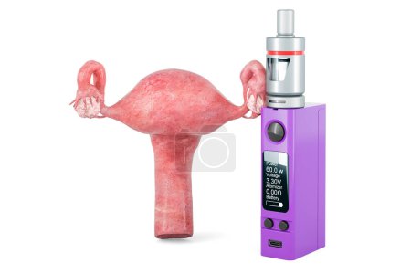 Téléchargez les photos : Vape Box Mod e-cigarette avec utérus, rendu 3D isolé sur fond blanc - en image libre de droit