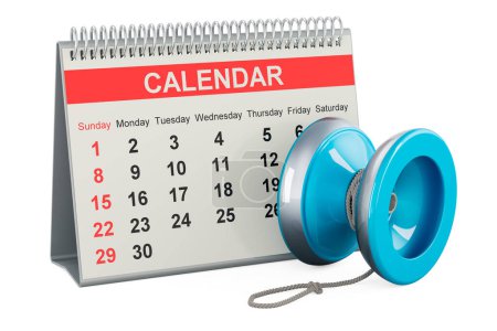 Photo for Yo-yo with desk calendar, 3D rendering isolated on white background - Royalty Free Image