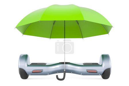 Téléchargez les photos : Hoverboard sous parapluie, rendu 3D isolé sur fond blanc - en image libre de droit