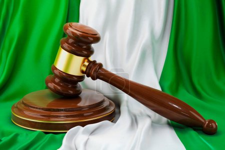 Photo for Nigerian law and justice concept. Wooden gavel on flag of Nigeria, 3D rendering - Royalty Free Image