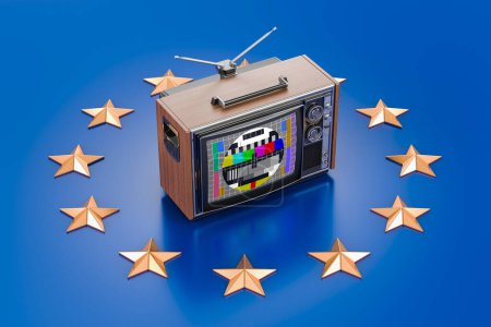 Foto de Televisor con bandera de la UE. Concepto europeo de televisión, representación 3D - Imagen libre de derechos
