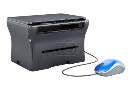Photo for Printer with computer mouse. 3D rendering isolated on white background - Royalty Free Image