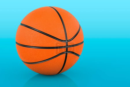 Téléchargez les photos : Balle de basket orange sur fond bleu, rendu 3D - en image libre de droit