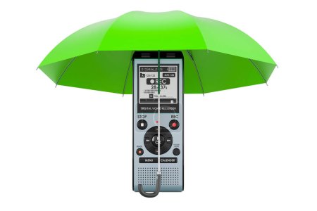 Foto de Grabadora de voz digital bajo paraguas, representación 3D aislada sobre fondo blanco - Imagen libre de derechos