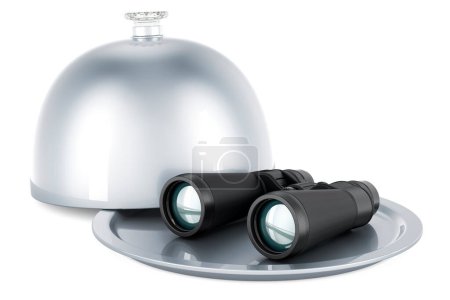 Téléchargez les photos : Restaurant cloche avec télescopes binoculaires, rendu 3D isolé sur fond blanc - en image libre de droit