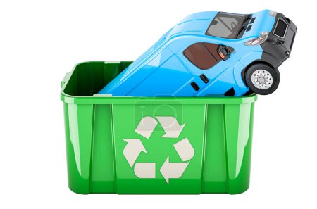Téléchargez les photos : Recyclage poubelle avec fourgon de livraison, rendu 3D isolé sur fond blanc - en image libre de droit