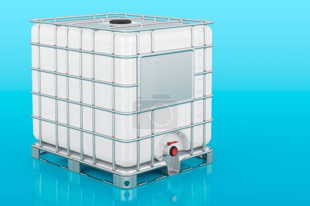 Intermediate bulk container  on blue backdrop, 3D rendering