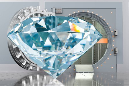 Foto de Diamante con bóveda de banco abierta, renderizado 3D - Imagen libre de derechos