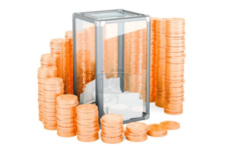 Foto de Caja de votación con gráfico creciente de monedas de oro alrededor, representación 3D aislada sobre fondo blanco - Imagen libre de derechos