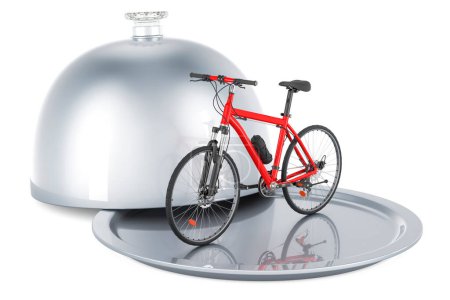 Téléchargez les photos : Restaurant cloche avec vélo de sport, rendu 3D isolé sur fond blanc - en image libre de droit