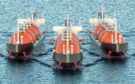 Photo for Gas tankers sailing in ocean. 3D rendering - Royalty Free Image