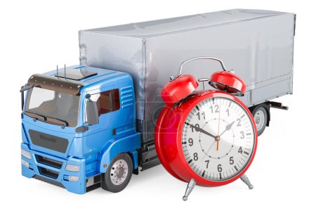 Photo for Truck with alarm clock, 3D rendering isolated on white background - Royalty Free Image