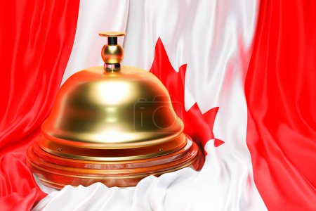 Foto de Campana de recepción en el telón de fondo de la bandera canadiense, representación 3D - Imagen libre de derechos