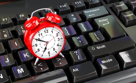 Photo for Alarm clock on computer keyboard concept, 3D rendering - Royalty Free Image