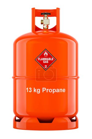 Photo for Orange propane cylinder with compressed gas, 3D rendering isolated on white background - Royalty Free Image