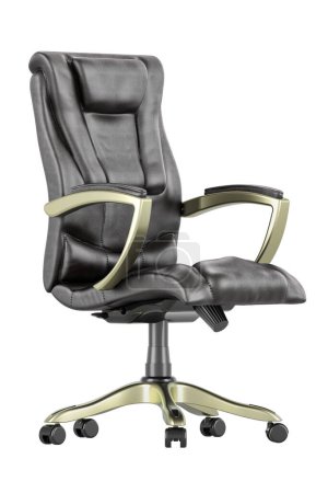 Photo for Black leather office chair, 3D rendering isolated on white background - Royalty Free Image