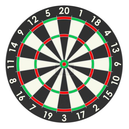 Empty dartboard, front view. 3D rendering isolated on white background