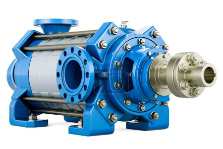 Horizontal multistage centrifugal pump, 3D rendering isolated on white background