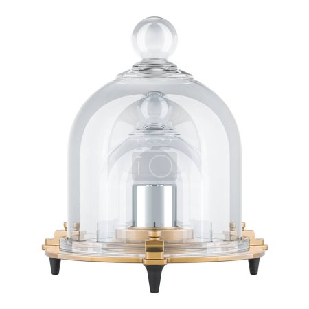 Foto de Prototipo Internacional del Kilogramo con doble campana protectora de vidrio. Representación 3D aislada sobre fondo blanco - Imagen libre de derechos