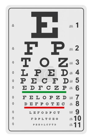 Photo for Eye Test Chart. Eye Chart for Eye Exams, Eye Chart, Wall Chart, 3D rendering isolated on white background - Royalty Free Image