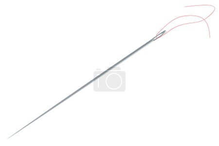 Sewing needle with sewing thread, 3D rendering isolated on white background