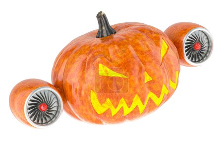 Photo for Halloween Pumpkin with jet engine, 3D rendering isolated on white background - Royalty Free Image