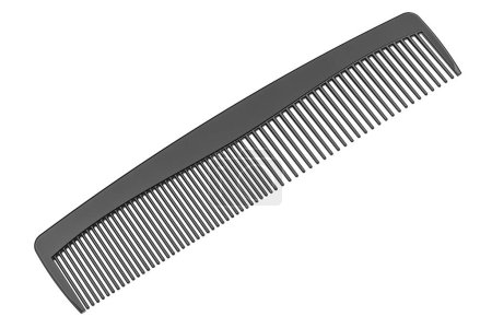 Peine de pelo negro de plástico, representación 3D aislado sobre fondo blanco