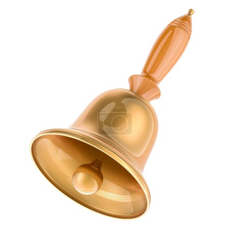 Hand Bell with Wooden Handle. 3D rendering isolated on white background
