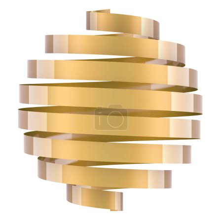 Téléchargez les photos : Ruban d'or en forme de sphère. Logotype d'entreprise. rendu 3D isolé sur fond blanc - en image libre de droit