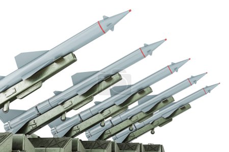 Photo for Missile Defence Systems, anti aircraft defence system. 3D rendering isolated on white background - Royalty Free Image