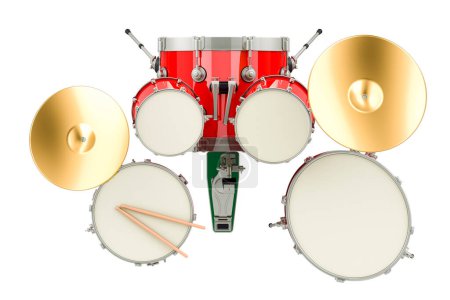Téléchargez les photos : Kit tambour, vue de dessus. rendu 3D isolé sur fond blanc - en image libre de droit